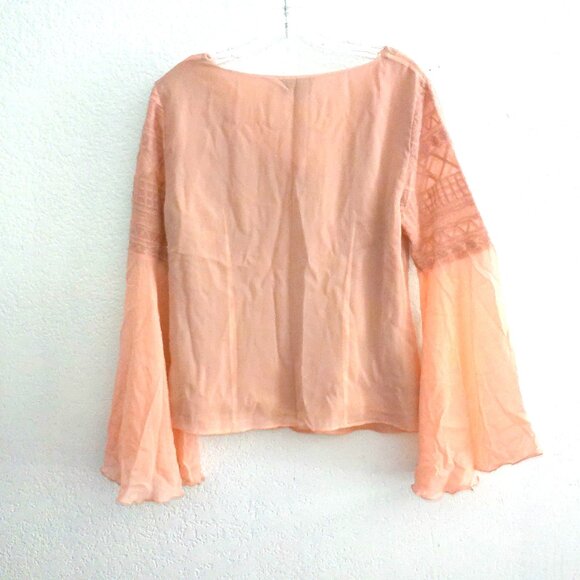 The Look Luxe, Peach long flare sleeve shirt, with embroidery details, 100% silk - Picture 7 of 7